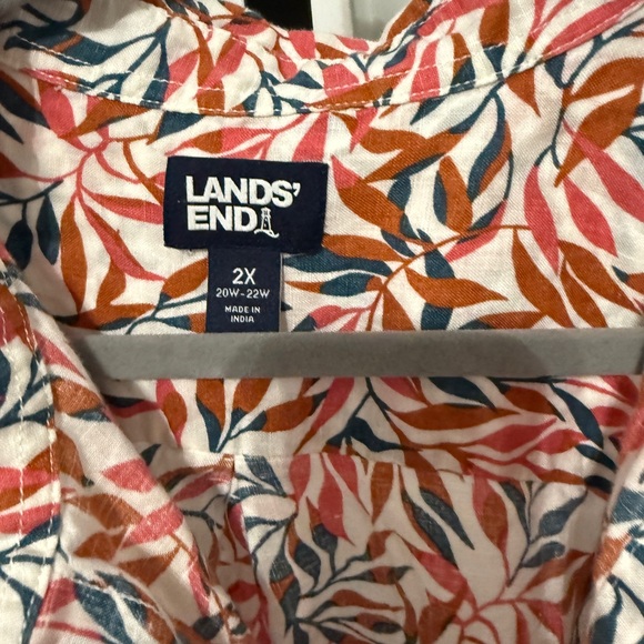 Lands' End Multicolor Leaf Print Shirt 100% Linen - Picture 2 of 5